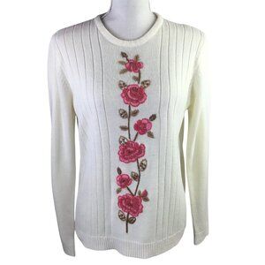 Vtg Adrian Delafield Sweater Embroidered Acrylic Sz M Floral Beaded Grandma Core